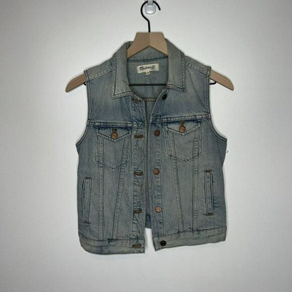 Madewell Size Small Light Wash Clear Blue Denim Vest - Picture 1 of 4